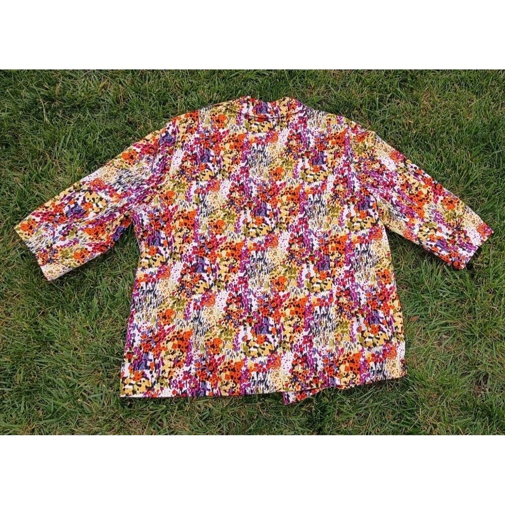 CJ Banks 2X Floral Print Blazer Jacket Purple Stretch Lined Cotton Artsy - Picture 5 of 8